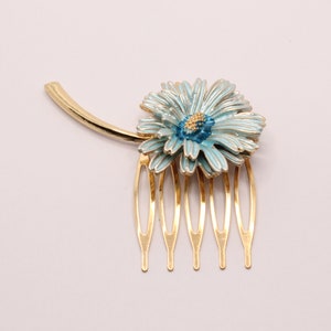 Blue Flower Hair Comb: Golden Wedding Hair Accessory