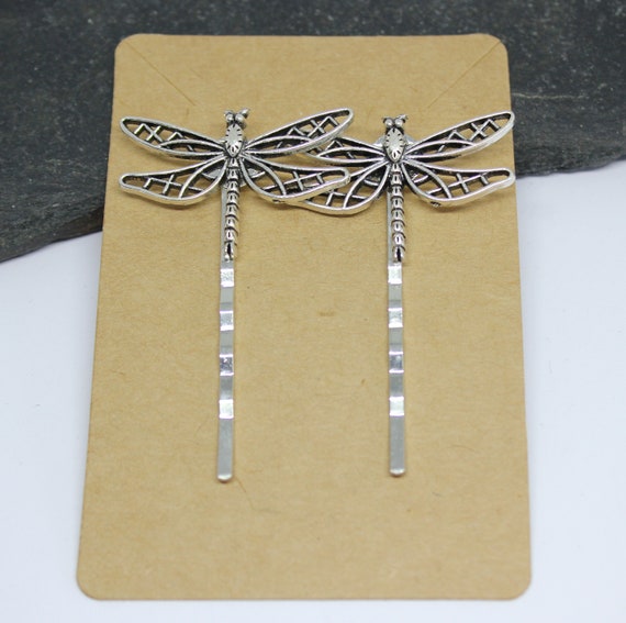 Silver Dragonfly Bobby Pins: Set of Two Hair Grips - Etsy display picture 1