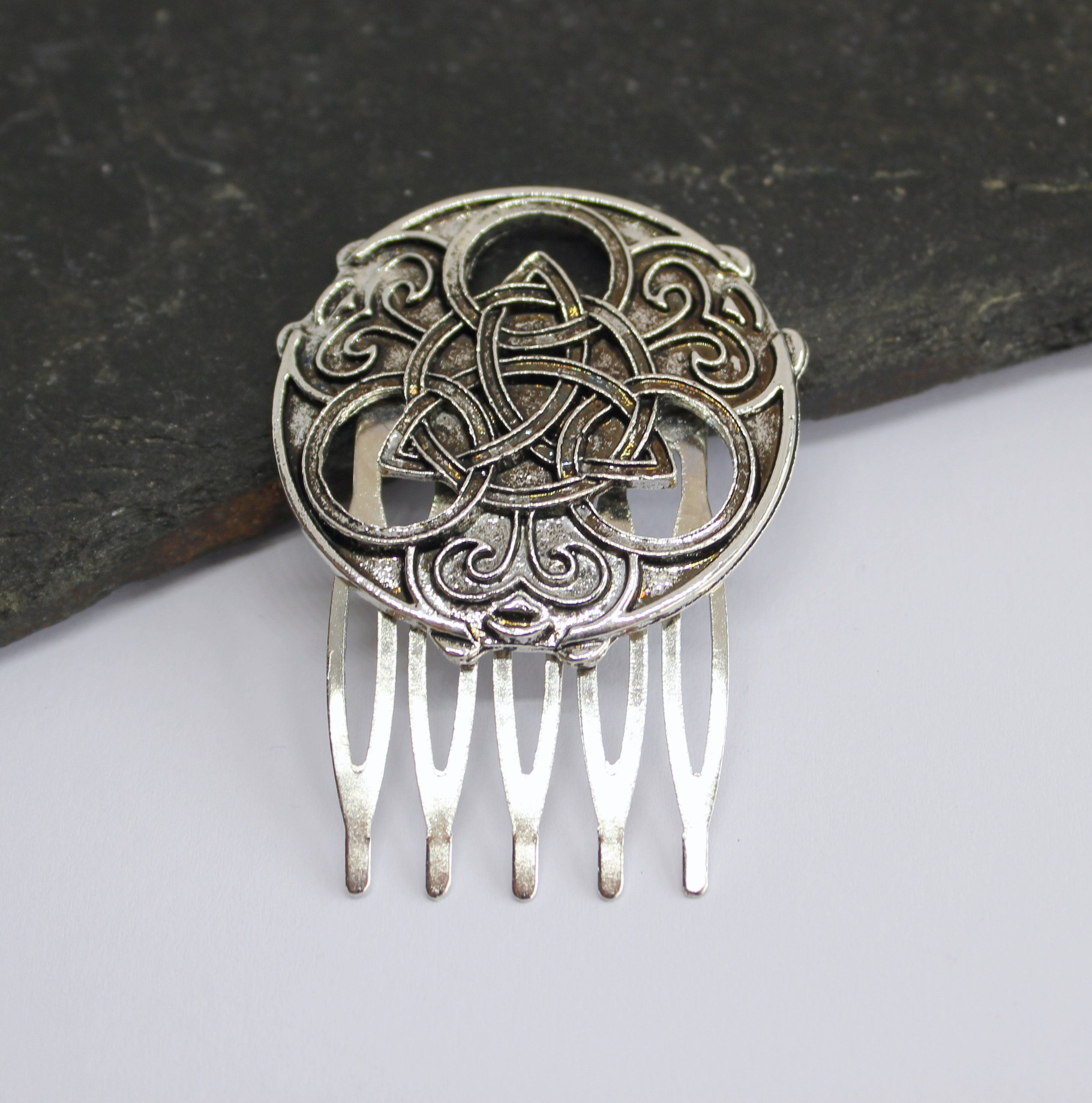 Silver Infinity Triquetra Celtic Knot Round Viking Hair Comb Etsy