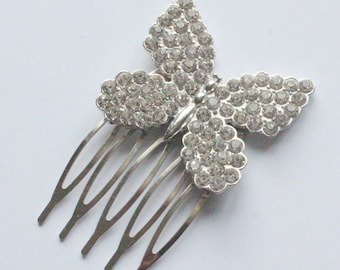 Rhinestone Butterfly Hair Comb: Silver Crystal Wedding Accessory