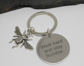 Bee Keyring: Personalized Initial Birthstone, Stainless Steel
