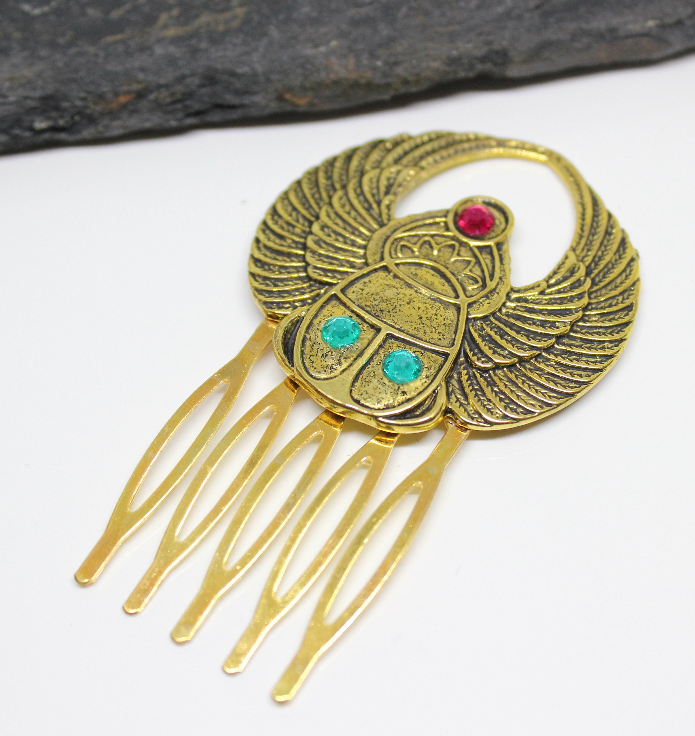 Gold Tones Egyptian Scarab Hair Comb Egyptian Themed Hair Etsy
