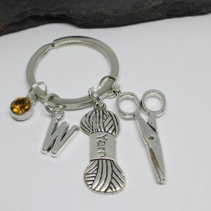 Personalized Knitting Keyring: Yarn, Scissors & Initial Charm