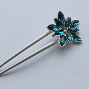 Sapphire Blue Flower Hair Fork, Flower Bun Fork, Hair Accessory, Blue Flower Hair Fork, Flower Hair Accessory, Sapphire Blue Flower Bun Fork