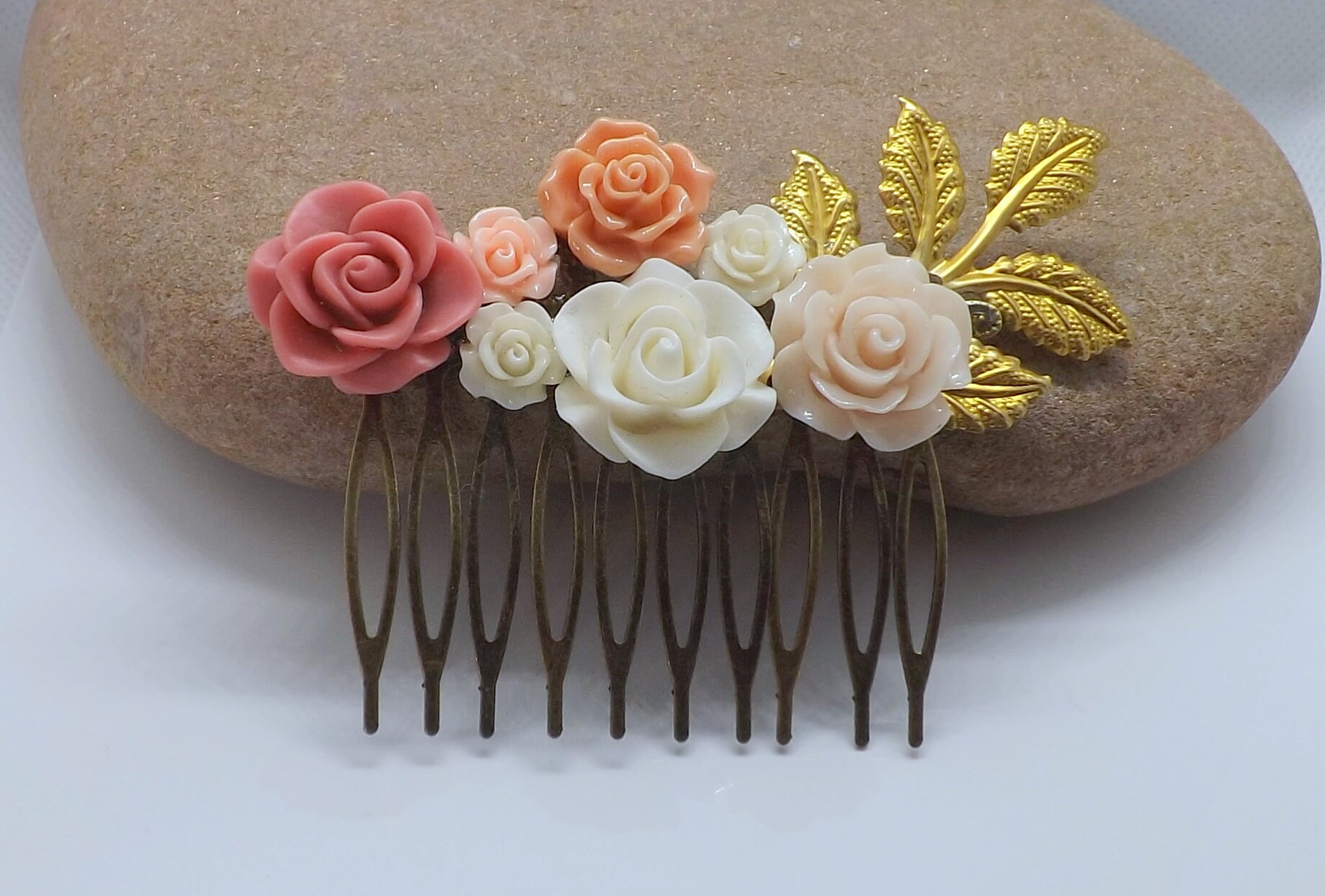 Blush Pink Flower Hair Comb Floral Hair Accessory White Etsy