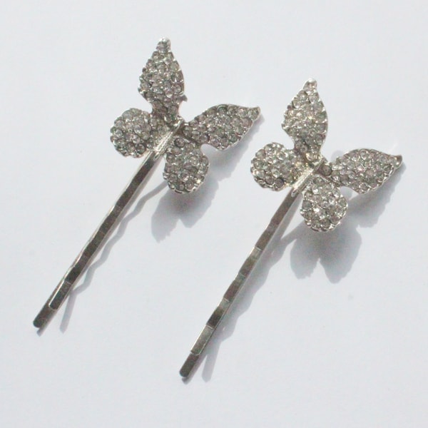 Crystal Butterfly Hair Grips, Rhinestone Butterfly Bobby Pins, Set of Two Crystal Butterfly Hair Grips, Butterfly Bobby Pins Set of 2