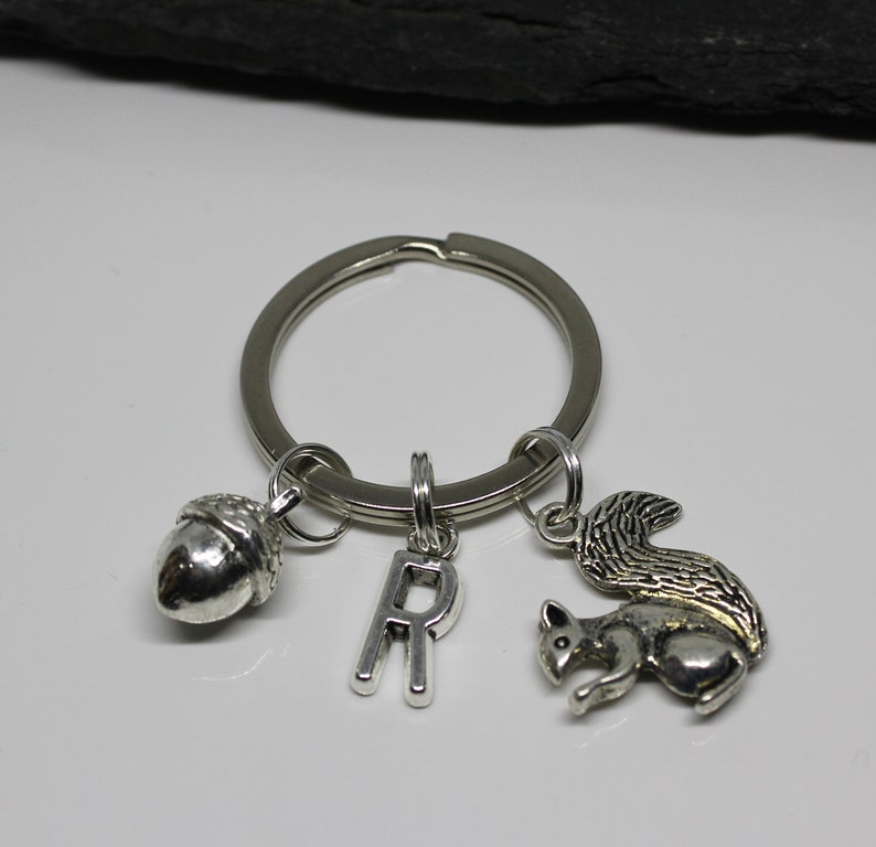 Squirrel Key Card Squirrel Acorn Keyring: Personalized Initial Stainless Steel Animal ...