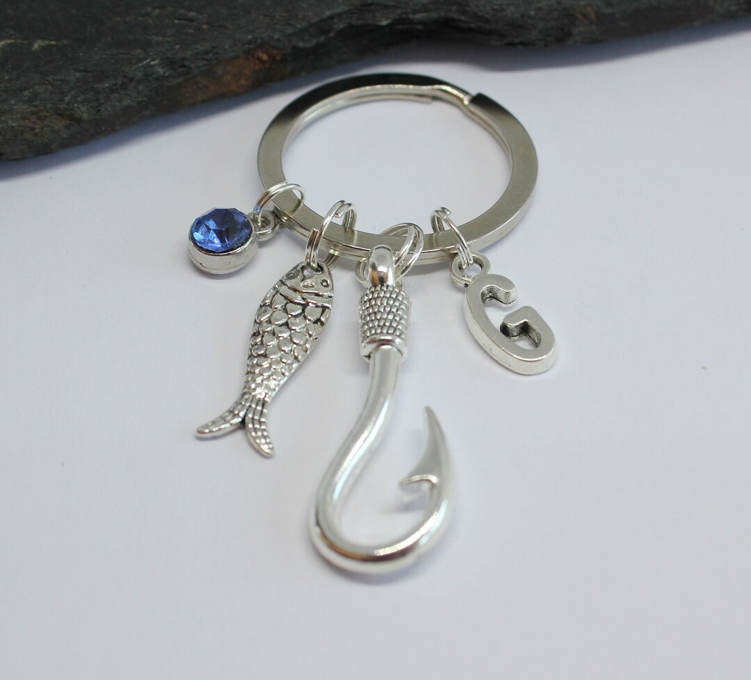 Fish Keyring Angler Keyring, Fish and Hook Keyring, Personalised Fishing Keyring ...