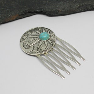 Turquoise haarkam Celtic Sun, Moon, Stars: decoratief accessoire
