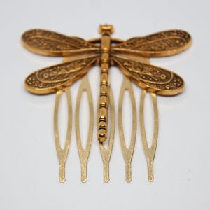 Gold Tones Dragonfly Hair Comb, Dragonfly Hair Piece, Filigree Dragonfly Hair Accessory, Gold Dragonfly Hair Accessory