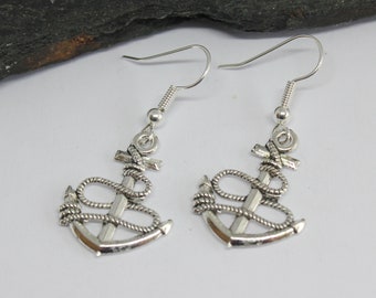 Silver Anchor Earrings, Silver Anchor Sea Themed Earrings, Sterling Silver Ear Hooks