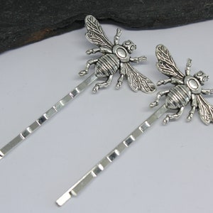 Bee Hair Grips, Silver Honey Bee Bobby Pins, Set of Two Bee Hair Grips, Honey Bee Bobby Pins Set of 2