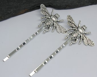 Bee Hair Grips, Silver Honey Bee Bobby Pins, Set of Two Bee Hair Grips, Honey Bee Bobby Pins Set of 2