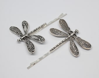 Dragonfly-haarspeldjes: zilveren haargrepen, set van 2"