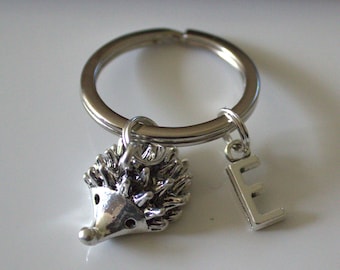 Personalized Hedgehog Keyring: Stainless Steel Initial Keychain Gift