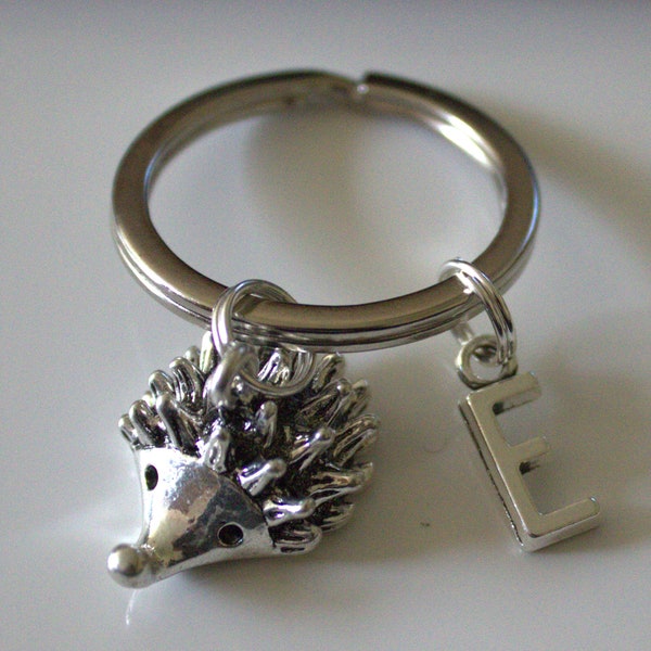 Hedgehog Keyring, Personalised Hedgehog Keyring, Animal Keyring, Hedgehog Initial Keychain Keyring Gift