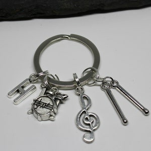 Drum Kit Keyring: Personalized Initial, Treble Clef, Birthstone Option image 2