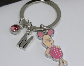 Piglet Keyring: Winnie the Pooh Inspired, Personalised Initial, Stainless Steel