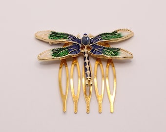 Beautiful Gold Tones Dragonfly Hair Comb, Woodland Wedding Dragonfly Hair Comb, Decorative Hair Comb, Dragonfly Comb, Bridal Comb