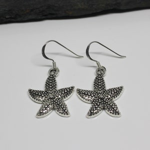 Silver Starfish Earrings: Sterling Silver Hooks, Beach Jewelry
