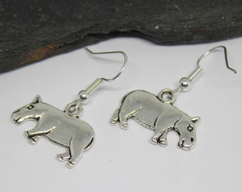 Silver Hippopotamus Earrings, Sterling Silver Ear Hooks, Silver Hippo Earrings, Sterling Silver Hippo Earrings, Gift for Her