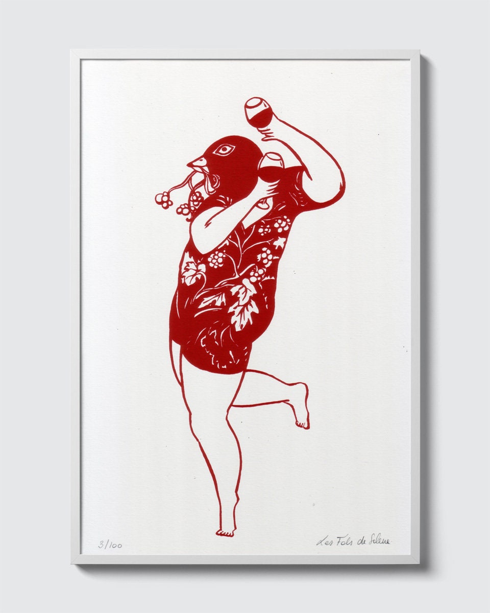 Affiche Sérigraphiée Pour Décoration Murale Vigneron Cueilleur