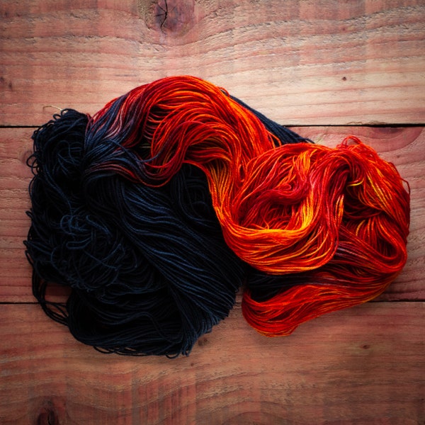Hand Dyed Yarn "Fire Pit" sock/4ply/single ply/fing/DK/Sport/Aran worsted - merino, BFL, linen, silk, alpaca, cashmere, sparkle