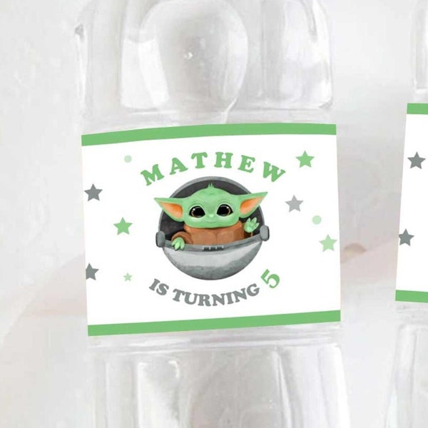 Editable Baby Yoda Water Bottle Labels,  Star Wars Bottle Labels, Mandalorian Birthday Supplies, Instant Download Corjl | 0710