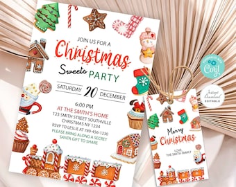 Instant Download, Editable Invitation, Editable Thank You Tags, Christmas Invitation, Christmas Supplies, Corjl #C002