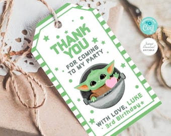 Editable Baby Yoda Tags, Instant Download Yoda Thank You Tags, Cute Star Wars Tags, Edit on Corjl and print now! #0710