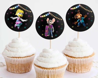 INSTANT DOWNLOAD Chuck e Cheese Cupcake Toppers, Chuck e Cheese Cake Toppers, Chuck e Cheese Party Supplies | CH01
