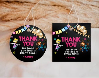 Round Favor Tag Template, Chuck E Cheese Round Tag Square Tag, Chuck E Cheese Tag, Chuck E Cheese Party Supplies,Editable, Instant | CH01-6