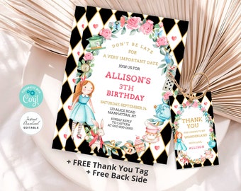 Alice in Wonderland Invitation, ANY AGE, Alice in Wonderland Birthday Invitation, Tea Party, EDITABLE Printable Instant Download #AW01