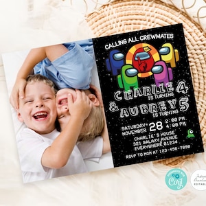 Editable Birthday Invitation, Double Birthday, ANY AGE, Kid Invite, Editable Template Corjl Invitation, Kid Birthday Invitation #0040