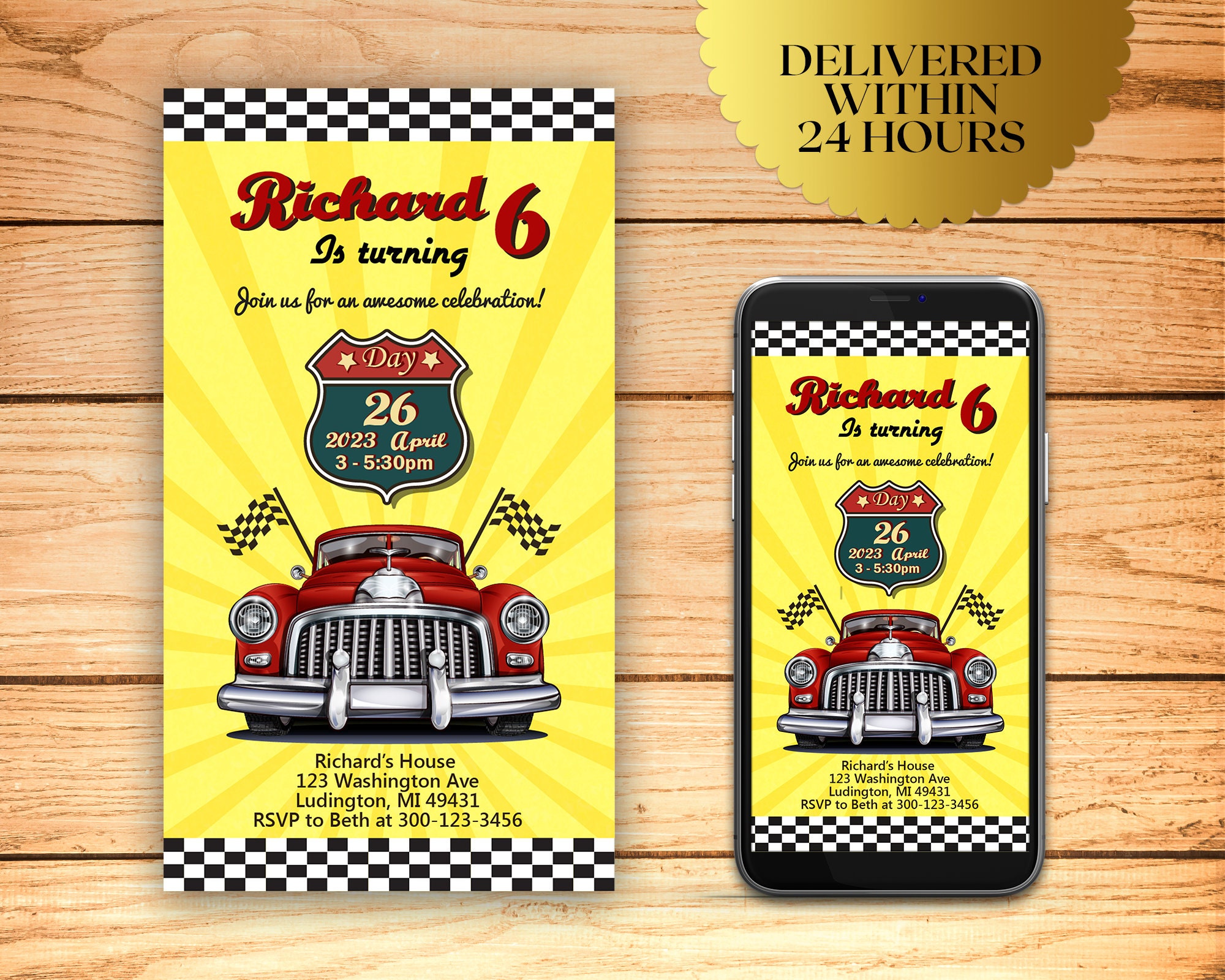 Red Car Birthday Invitation Cars Invitation Cars Birthday Invitation Cars Yellow Invitation I025