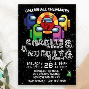 Editable Among Us Birthday Invitation, Double Birthday, ANY AGE, Editable Template Corjl, Corjl Invitation, Kid Birthday Invitation #0040-3