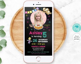 Chuck E Cheese Photo Birthday Invitation, Chuck Phone Invites, Chuck E Cheese Electronic Invitation, Electronic Invite, Phone Invite #CH01-3