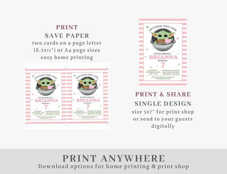 Editable Baby Yoda Birthday Invitation, ANY AGE, Baby Yoda Invitation, Baby Alien Invitation, Baby Yoda Instant Download Invitation #0710 image 8