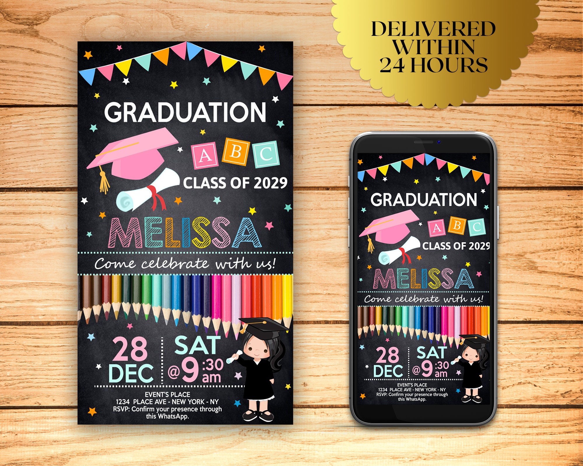 Invitación de graduación preescolar para niñas Invitación - Etsy España