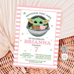 Editable Baby Yoda Birthday Invitation, ANY AGE, Baby Yoda Invitation, Baby Alien Invitation, Baby Yoda Instant Download Invitation #0710 image 2