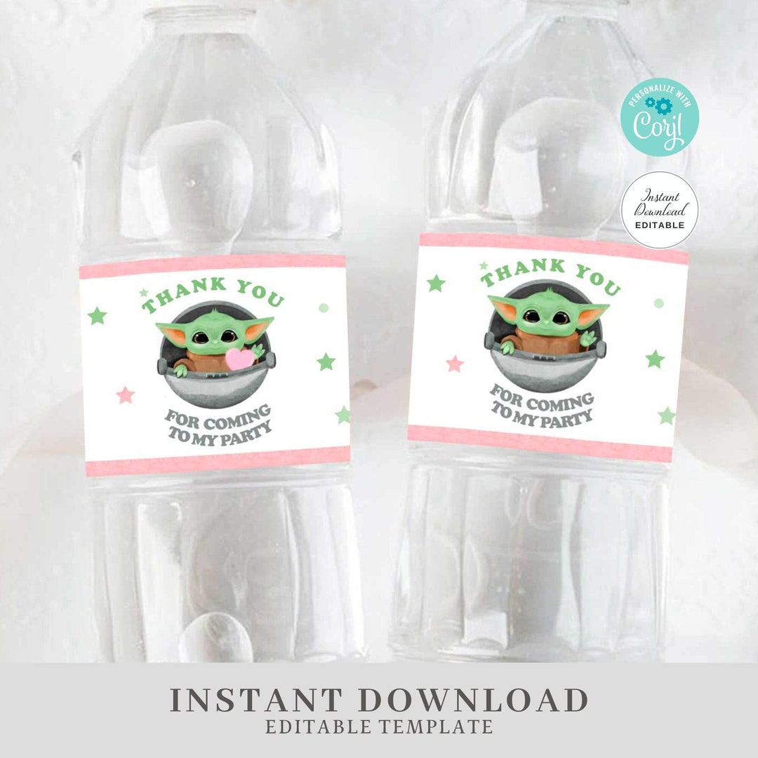 Editable Baby Yoda Water Bottle Labels Instant Download Star Etsy