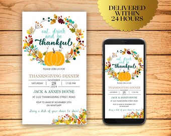 Thanksgiving Invitation, Thanksgiving Digital Invitation, Friendsgiving Invitation, Thanksgiving Dinner Invite | I039