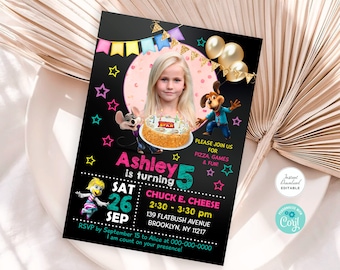 Chuck E Cheese Birthday Invitation, Editable Chuck E Cheese Invitation, Chuck E Cheese Party Supplies, Chuck E Cheese Photo Invite #CH01