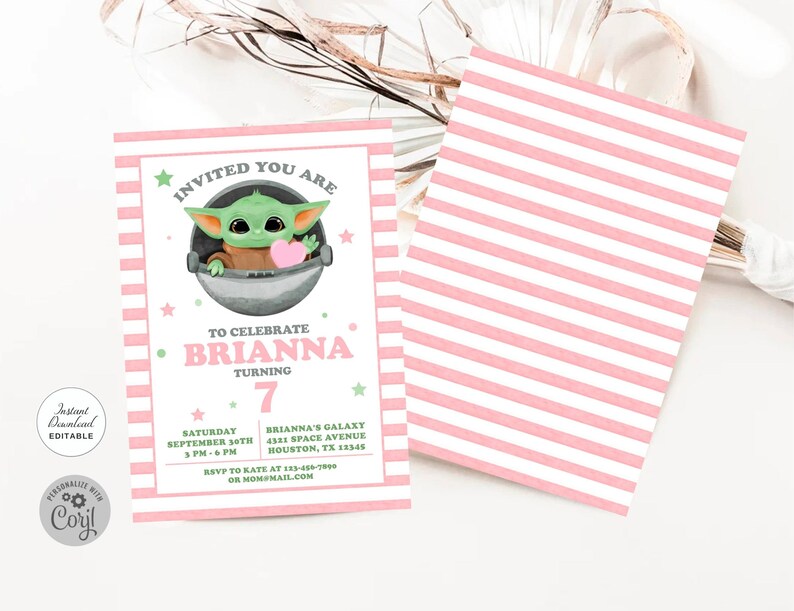 Editable Baby Yoda Birthday Invitation, ANY AGE, Baby Yoda Invitation, Baby Alien Invitation, Baby Yoda Instant Download Invitation #0710 image 6