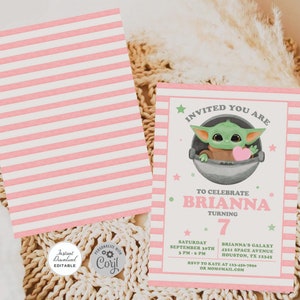 Editable Baby Yoda Birthday Invitation, ANY AGE, Baby Yoda Invitation, Baby Alien Invitation, Baby Yoda Instant Download Invitation #0710 image 3