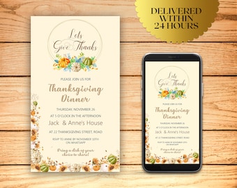 Lets Give Thanks Invitation, Thanksgiving Invitation, Friendsgiving Dinner Invitation, Thanksgiving Party Invitation | I054