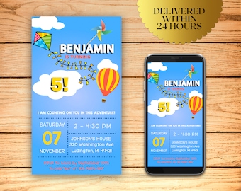 Birthday Kite Digital Invitation, Kite Birthday Invitation, Birthday Kite Electronic Invitation, Boy Birthday Digital invitation | I070