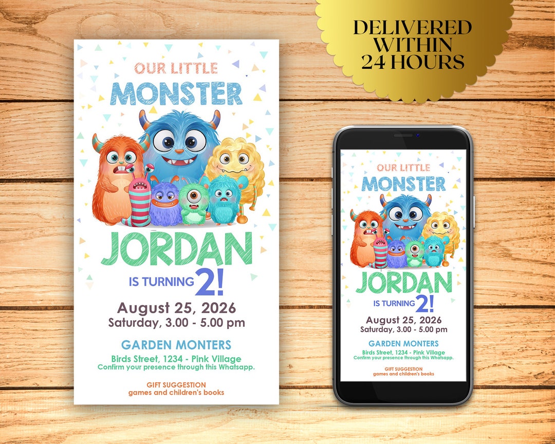 Monsters Inc Digital Birthday Invitation, Watercolor Monsters Inc