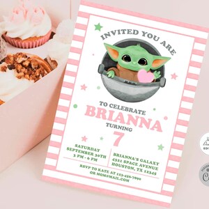 Editable Baby Yoda Birthday Invitation, ANY AGE, Baby Yoda Invitation, Baby Alien Invitation, Baby Yoda Instant Download Invitation #0710 image 10