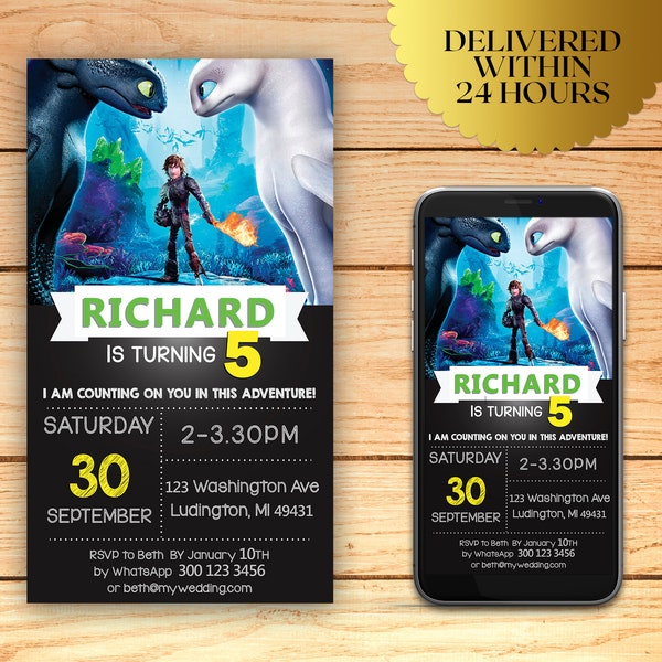 How to Train Your Dragon Birthday Invitation, How to Train Your Dragon Invite, Dragon Birthday Party Invitation | I005